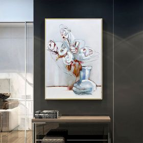 Hand Painted Oil Painting Abstract White Flowers Oil Painting Large Original Floral Canvas Wall Art Modern Living Room Flower Painting Bedroom Decor (style: 1.0, size: 100X150cm)